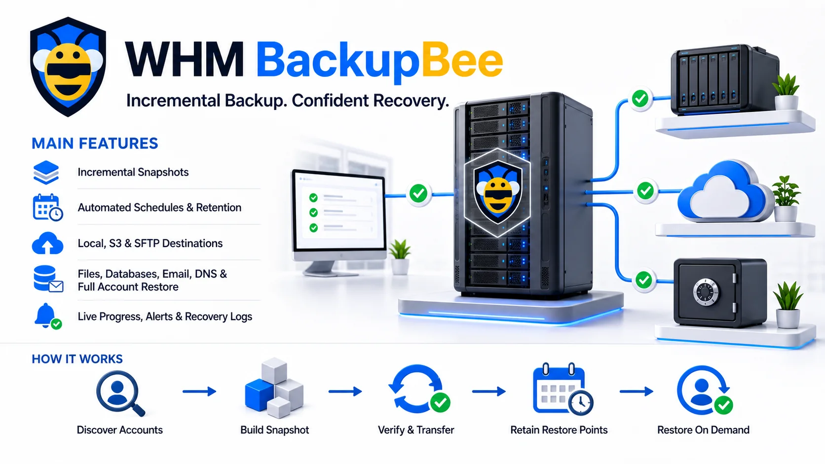WHM BackupBee feature and workflow overview